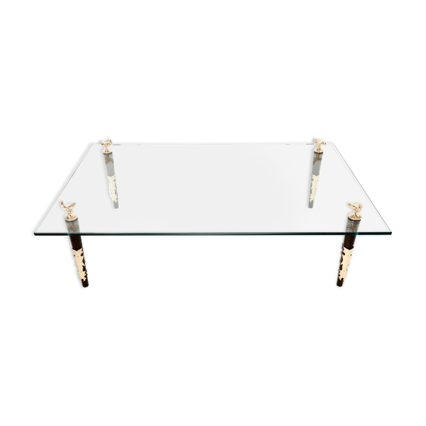 Table basse acajou bronze verre signée Garouste & Bonetti 1995