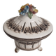 Italian ceramic bonbonnière from Bassano, with raised floral decoration.