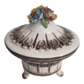 Italian ceramic bonbonnière from Bassano, with raised floral decoration.