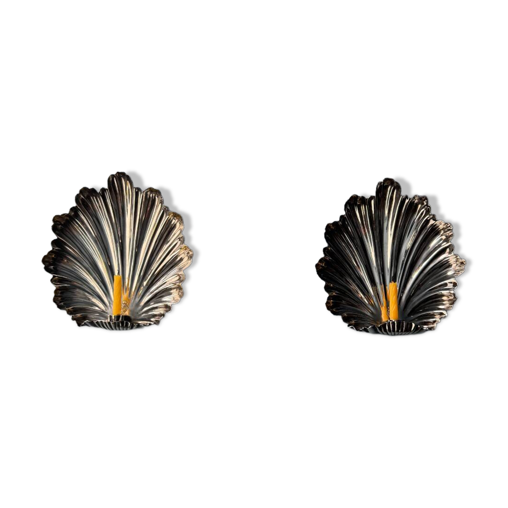 Paire d’appliques argentées, coquille Rococo, Angleterre 1879 | Selency