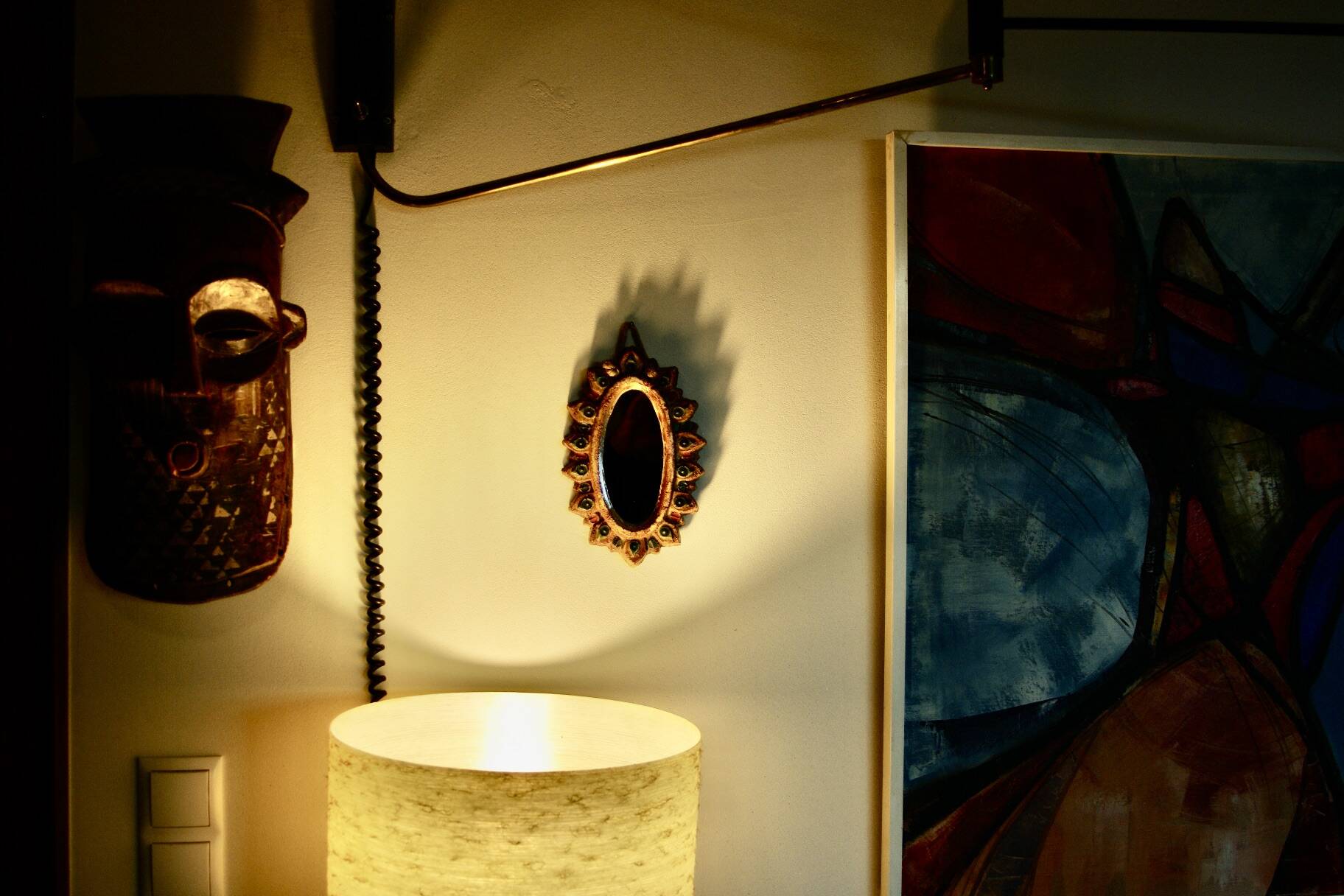 Vintage cabochon mirror by georges pelletier for la roue vallauris 1950