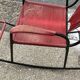 Vintage red metal rocking chair, graphic plastic cord with fan backrest, 1960s.