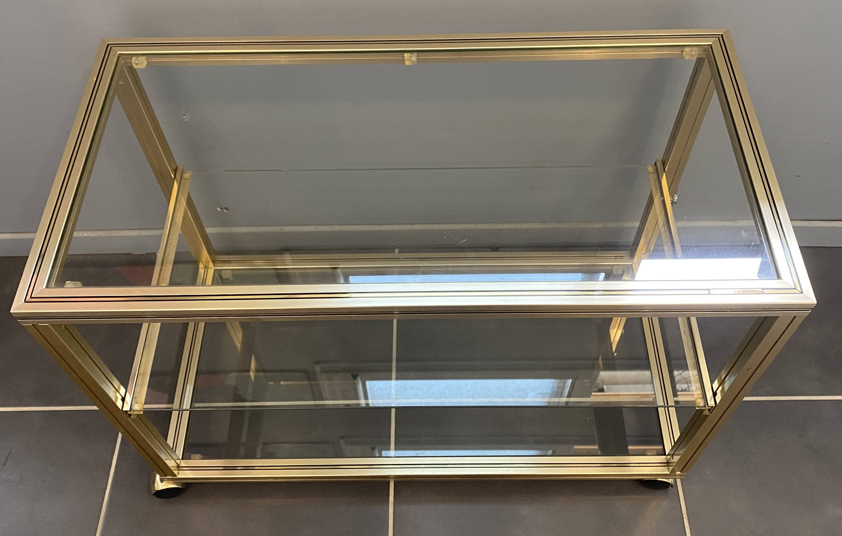 Television storage unit hi-fi video metal gold glass Pierre Vandel Paris 1970