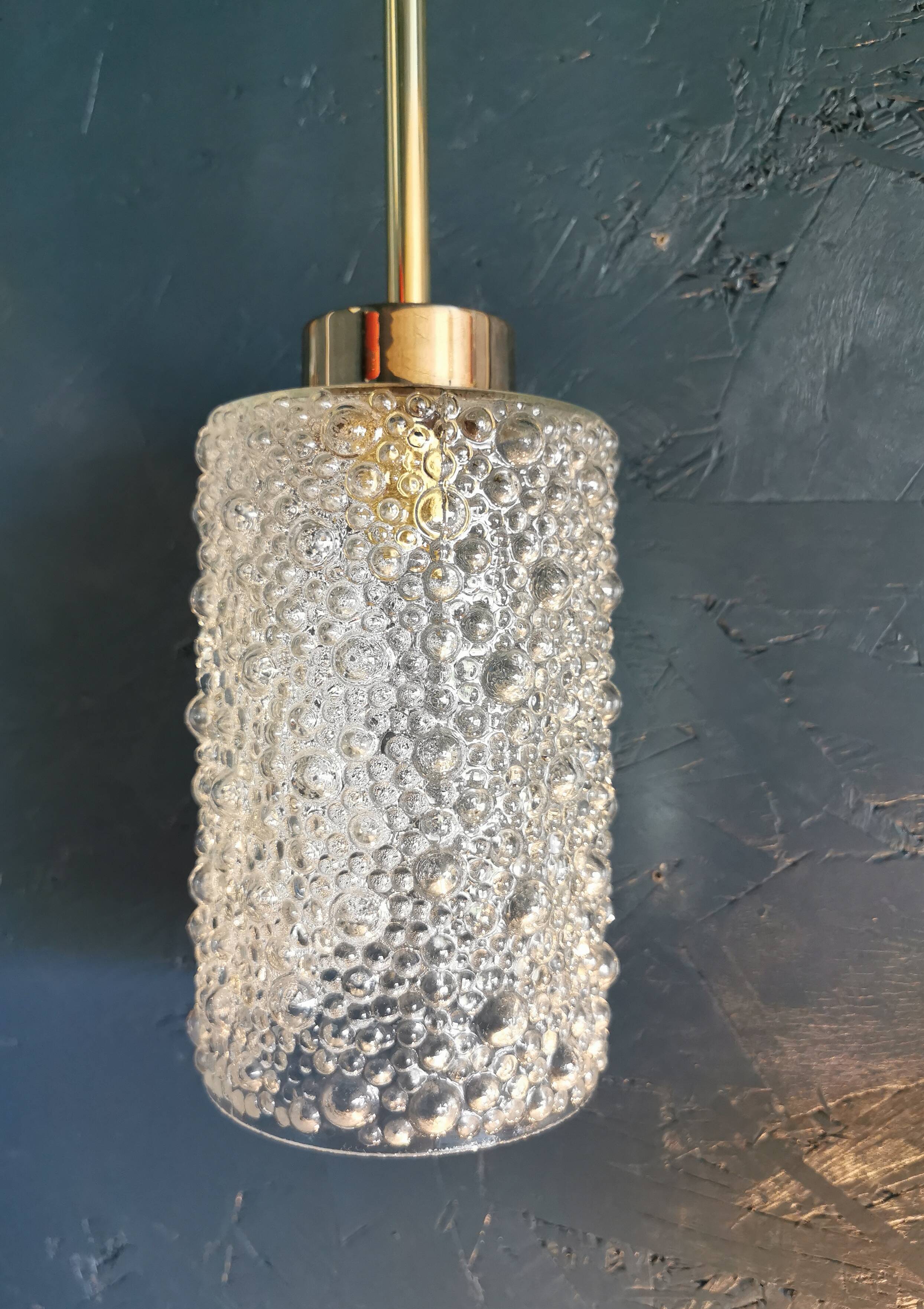 Vintage 60s brass pendant lamp with transparent glass bubbles