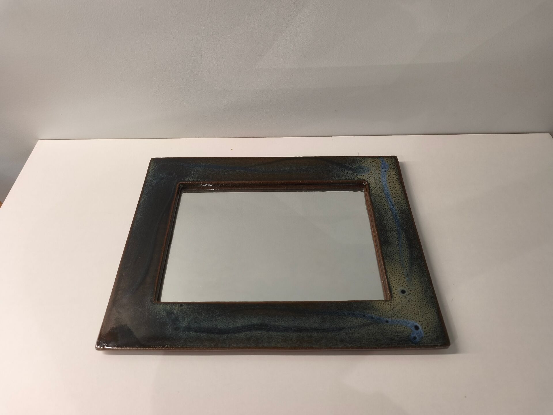 Vintage Enamelled Ceramic Mirror – Atelier de la Bâtisse (1960s)