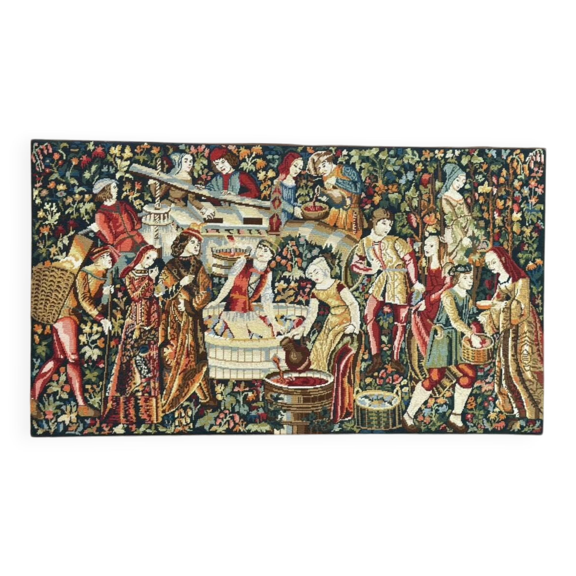 Large medieval wall tapestry "The Grape Harvest" (132x75 cm) 1970