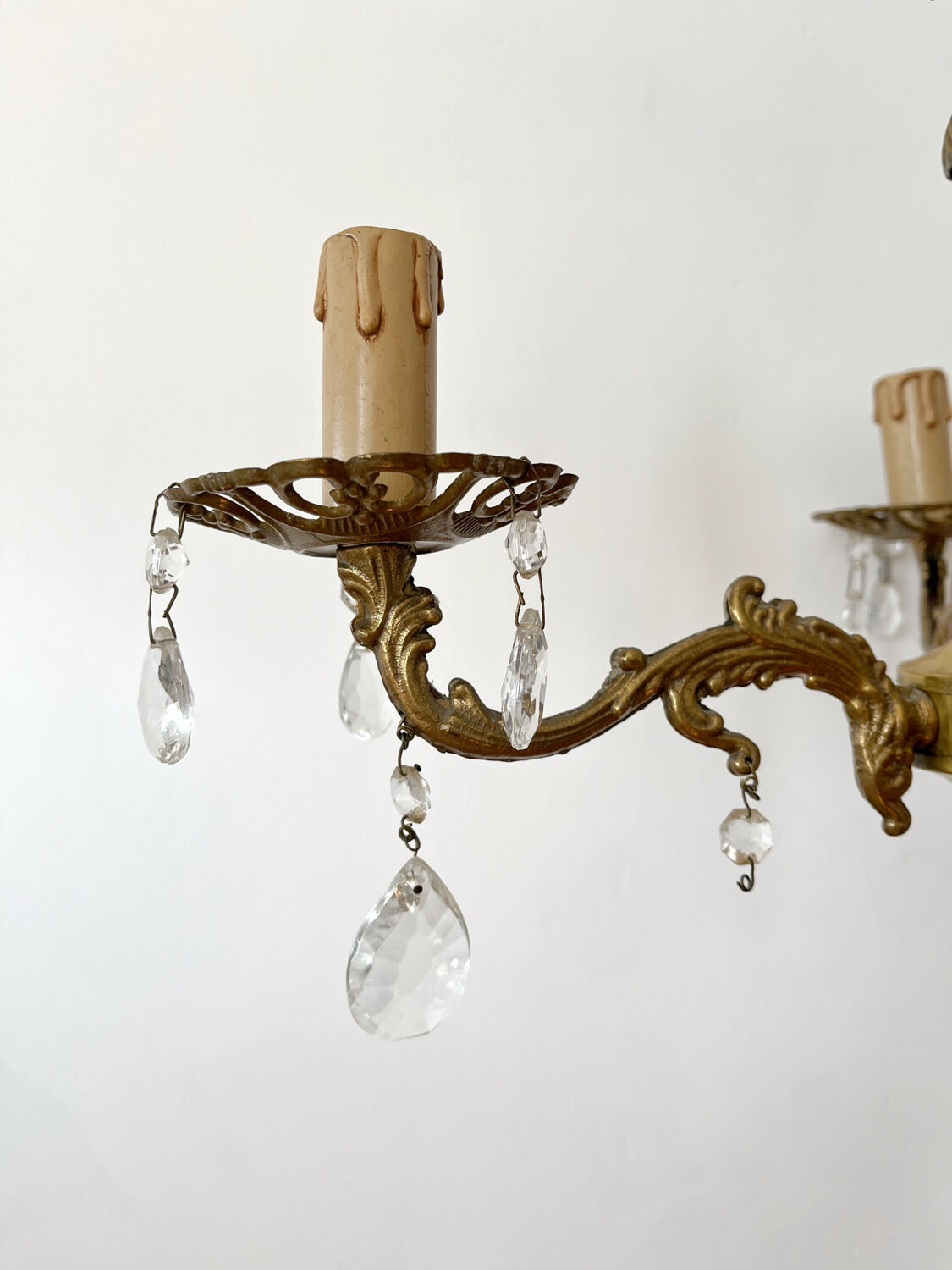 Antique 3-arm brass chandelier with tassels