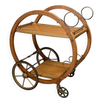 1960 curved wood bar serving trolley table