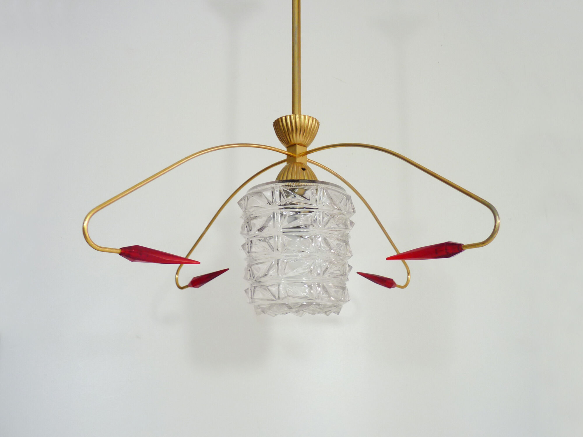 Brass chandelier with glass globe, 4 arrows