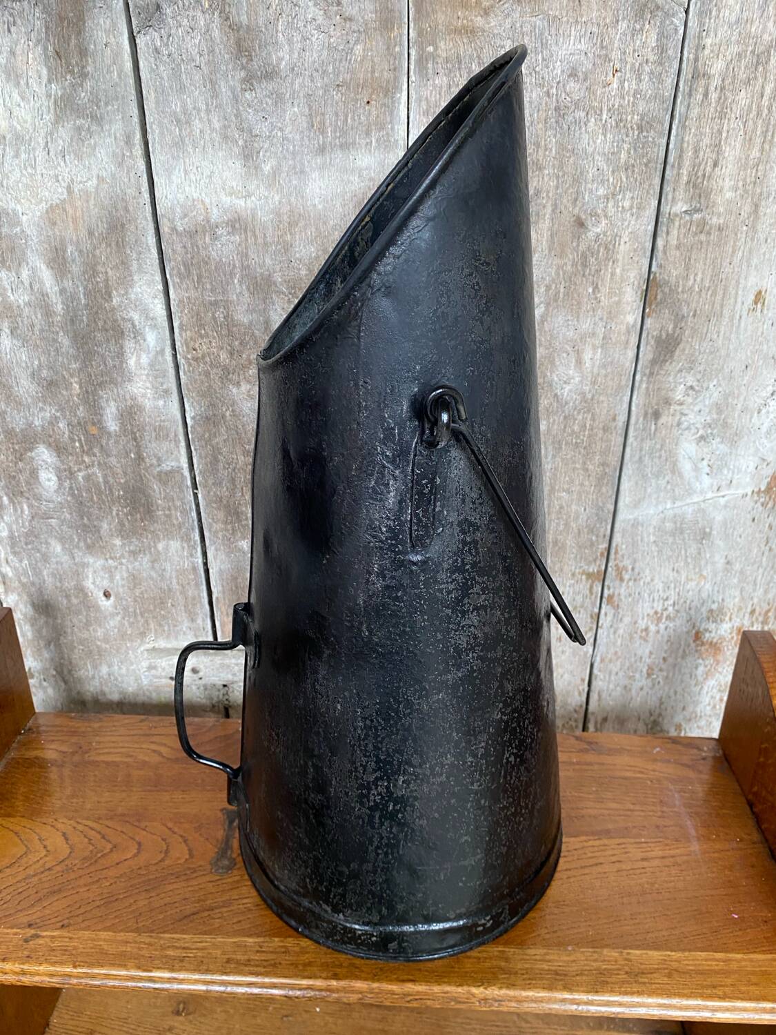 Antique black metal ash coal bucket vintage umbrella holder