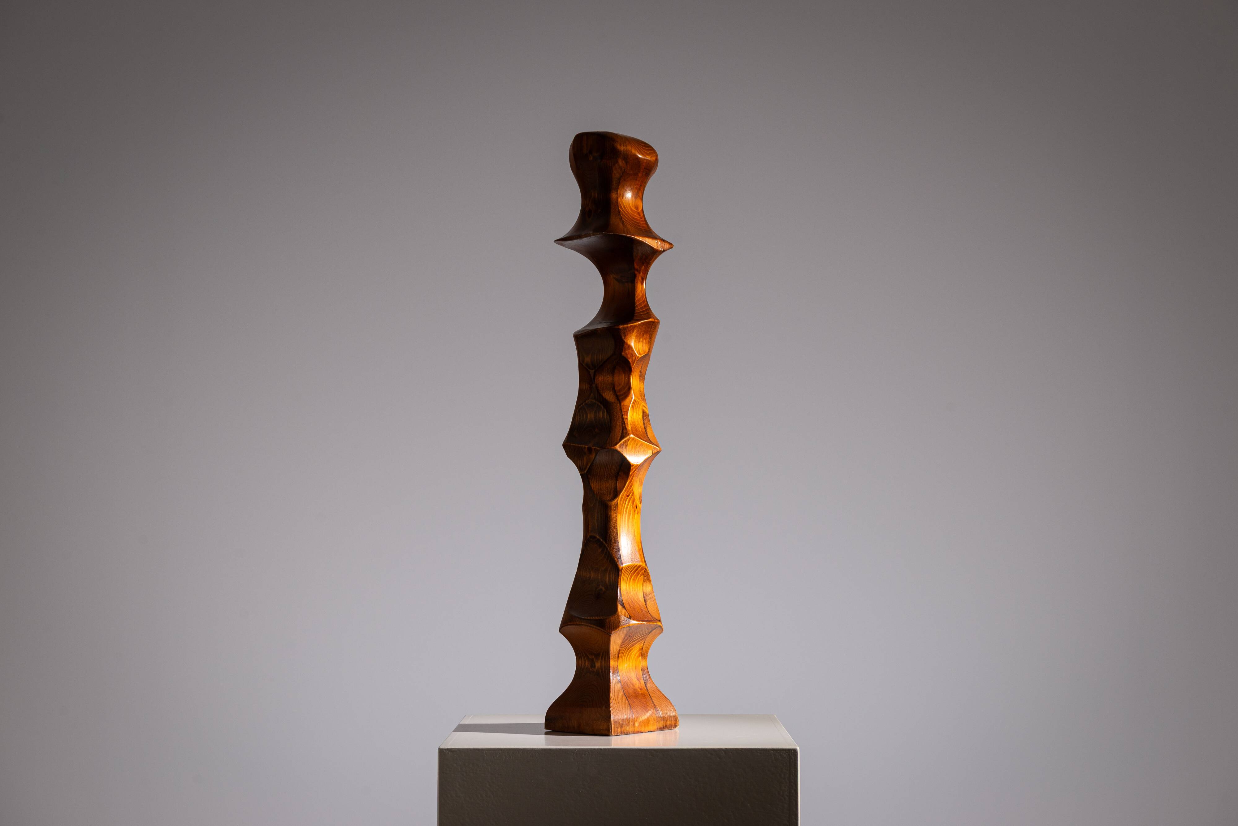 Minimalist abstract handcarved wooden sculpture