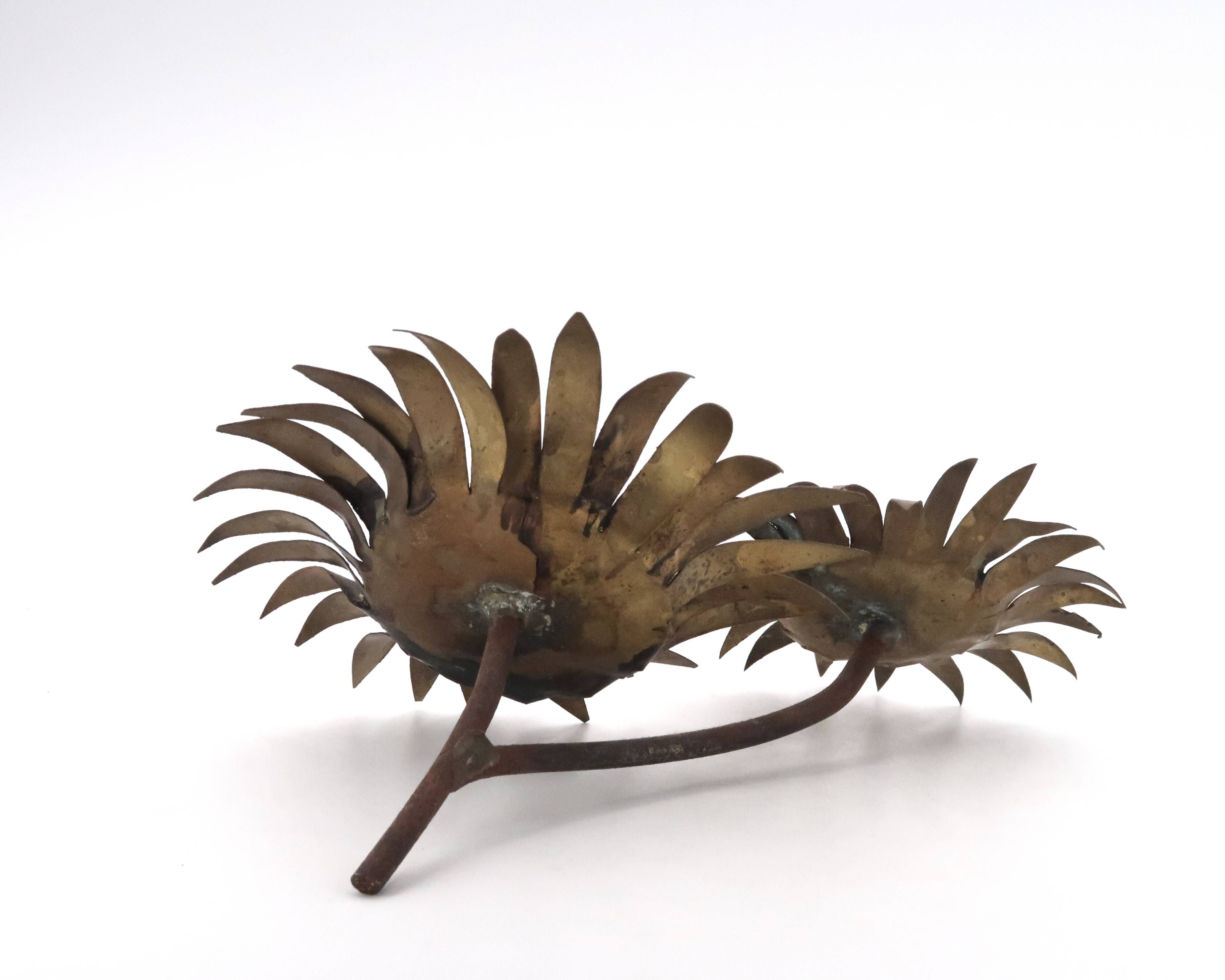 Brutalist brass sunflower sculpture, 1950s