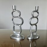 Pair of 1980 aluminum "circle" candlesticks