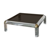 Square coffee table in brass and smoked and lucite glass Karl Springer 1970s