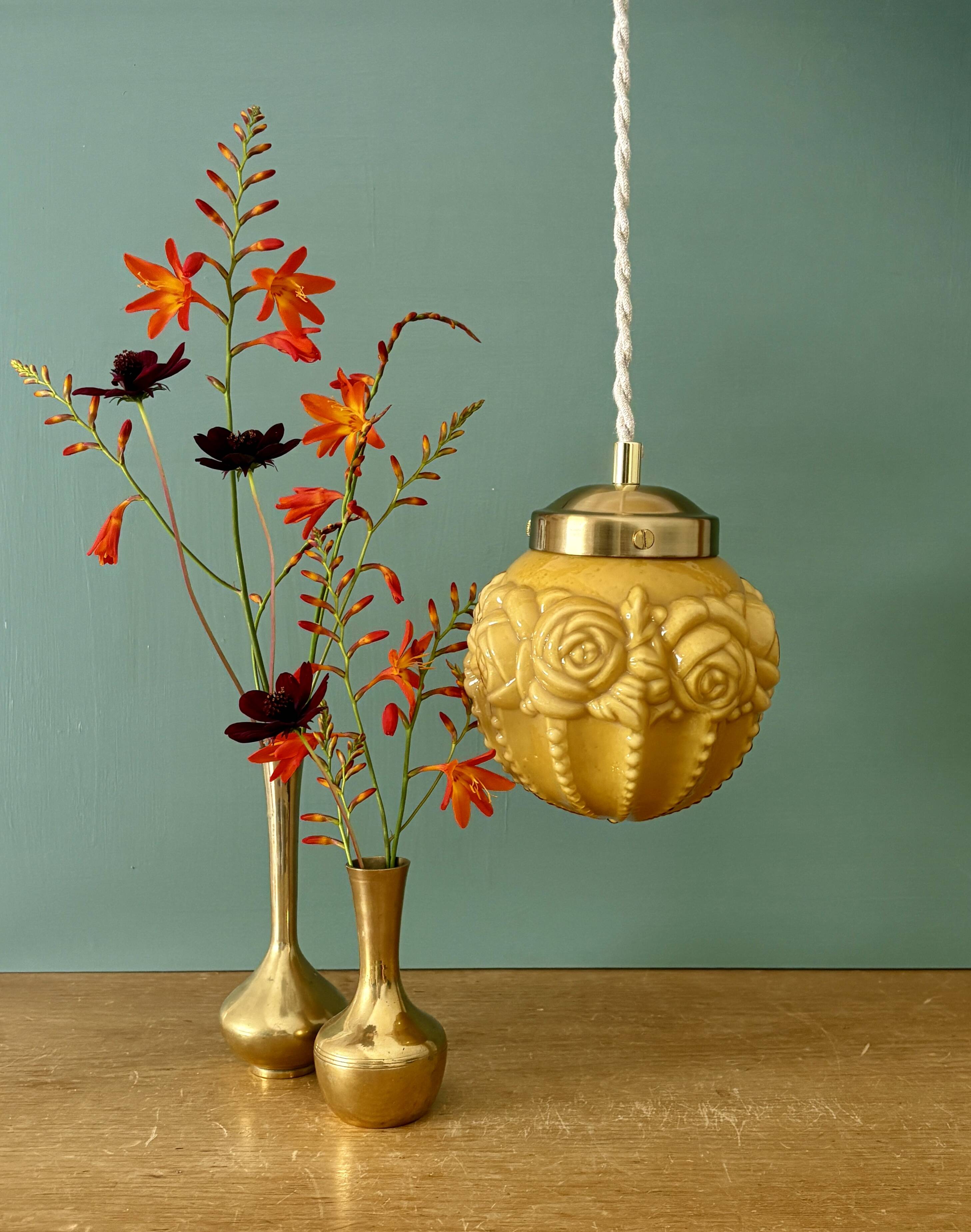 Vintage art deco globe pendant light in ochre opaline
