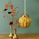 Vintage art deco globe pendant light in ochre opaline