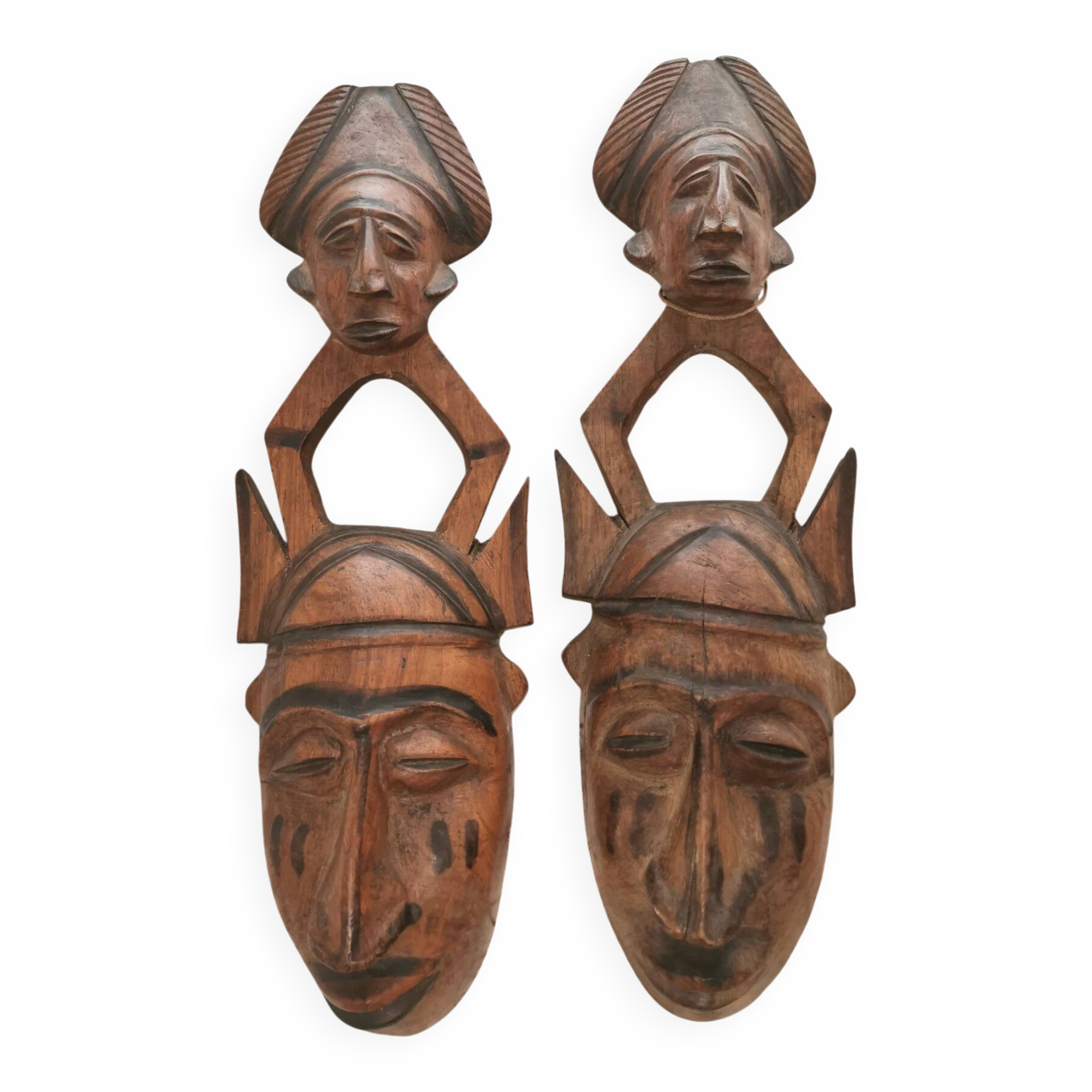 Pair of carved wooden masks Africa 1950