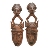 Pair of carved wooden masks Africa 1950