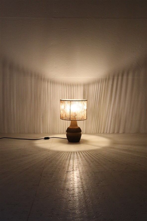 Handmade Søholm / Einar Johansen ceramic table lamp with jute lampshade / Mid-century Danish modern design / 1960s / 1970s