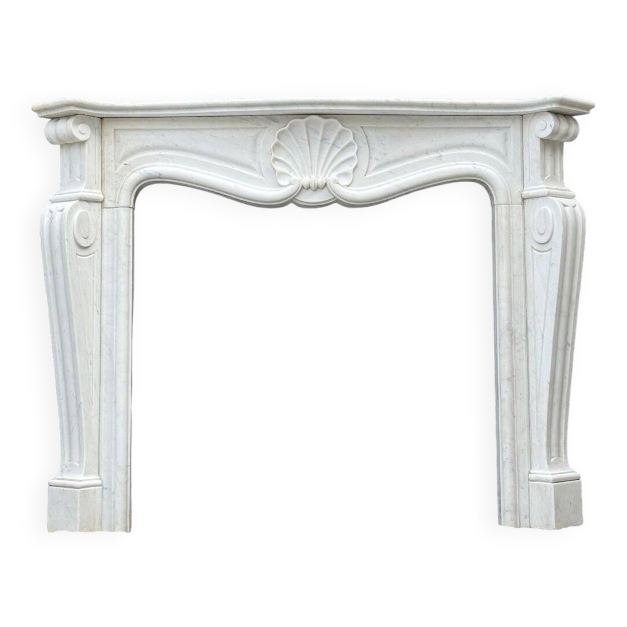 Louis XV Style Fireplace In White Carrara Marble, Circa 1980
