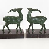 Pair of vintage ibex bookends from 1940-1950 in marble and metal.