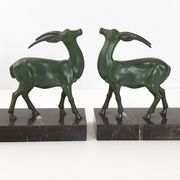 Pair of vintage ibex bookends from 1940-1950 in marble and metal.