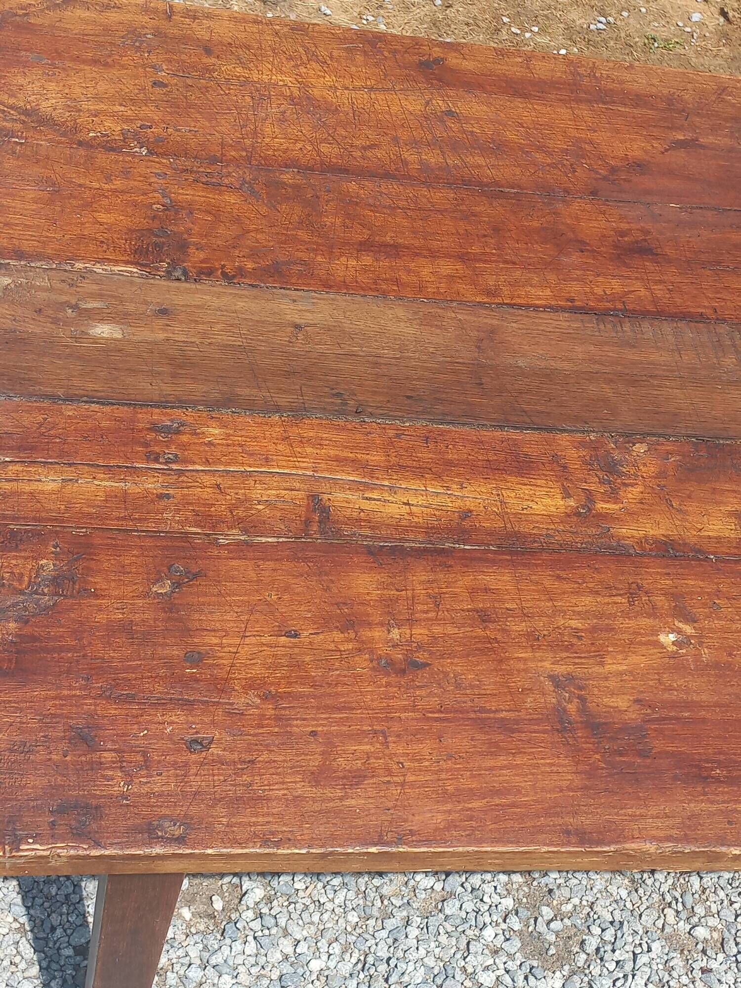 19th century farmhouse table in oak and poplar with spindle legs 198cm