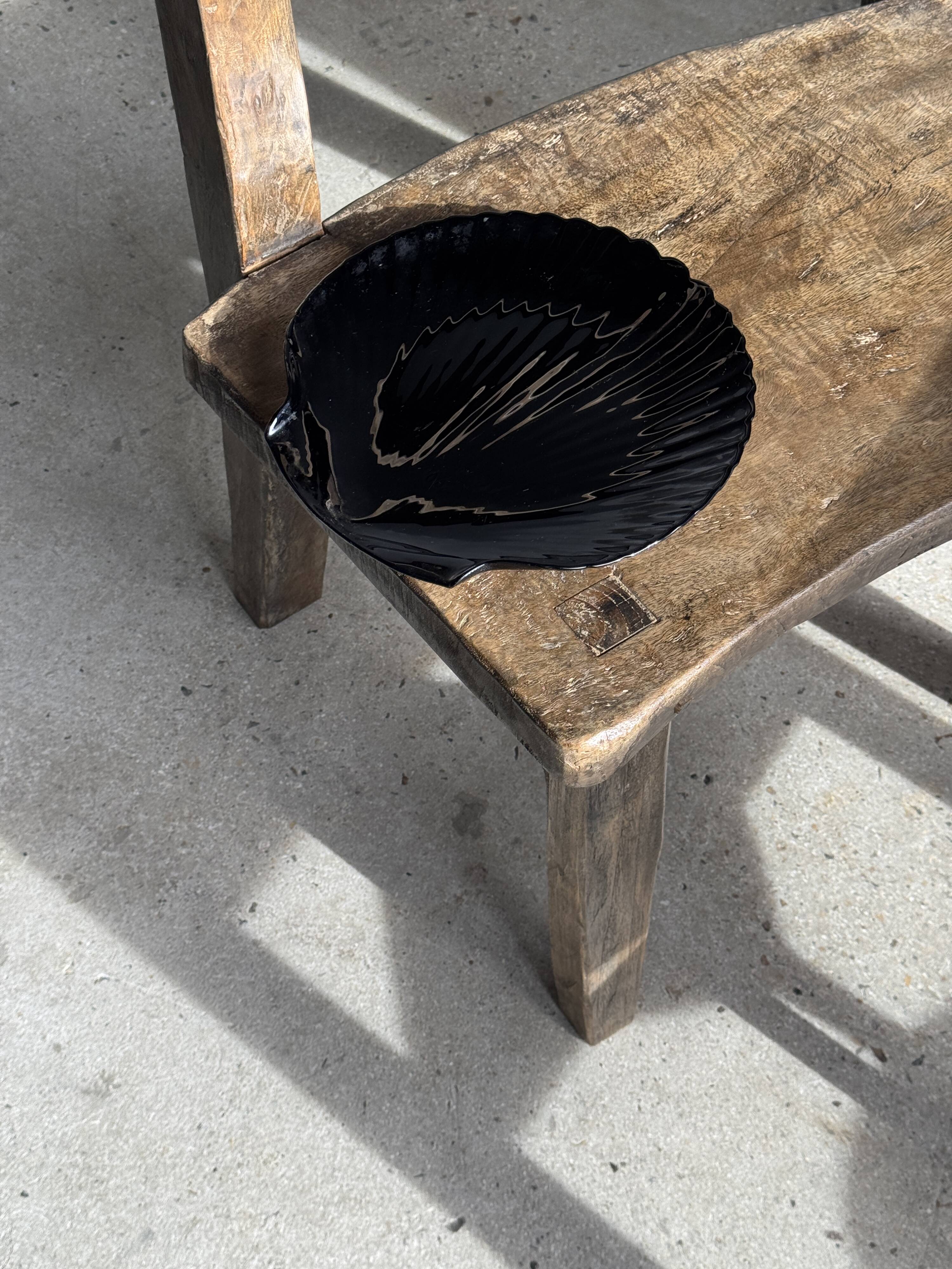 Pair of vintage black glass shell dishes D32 and D26
