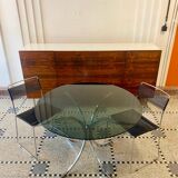 Italian round table in smoked glass 1970 Giotto Stoppino style