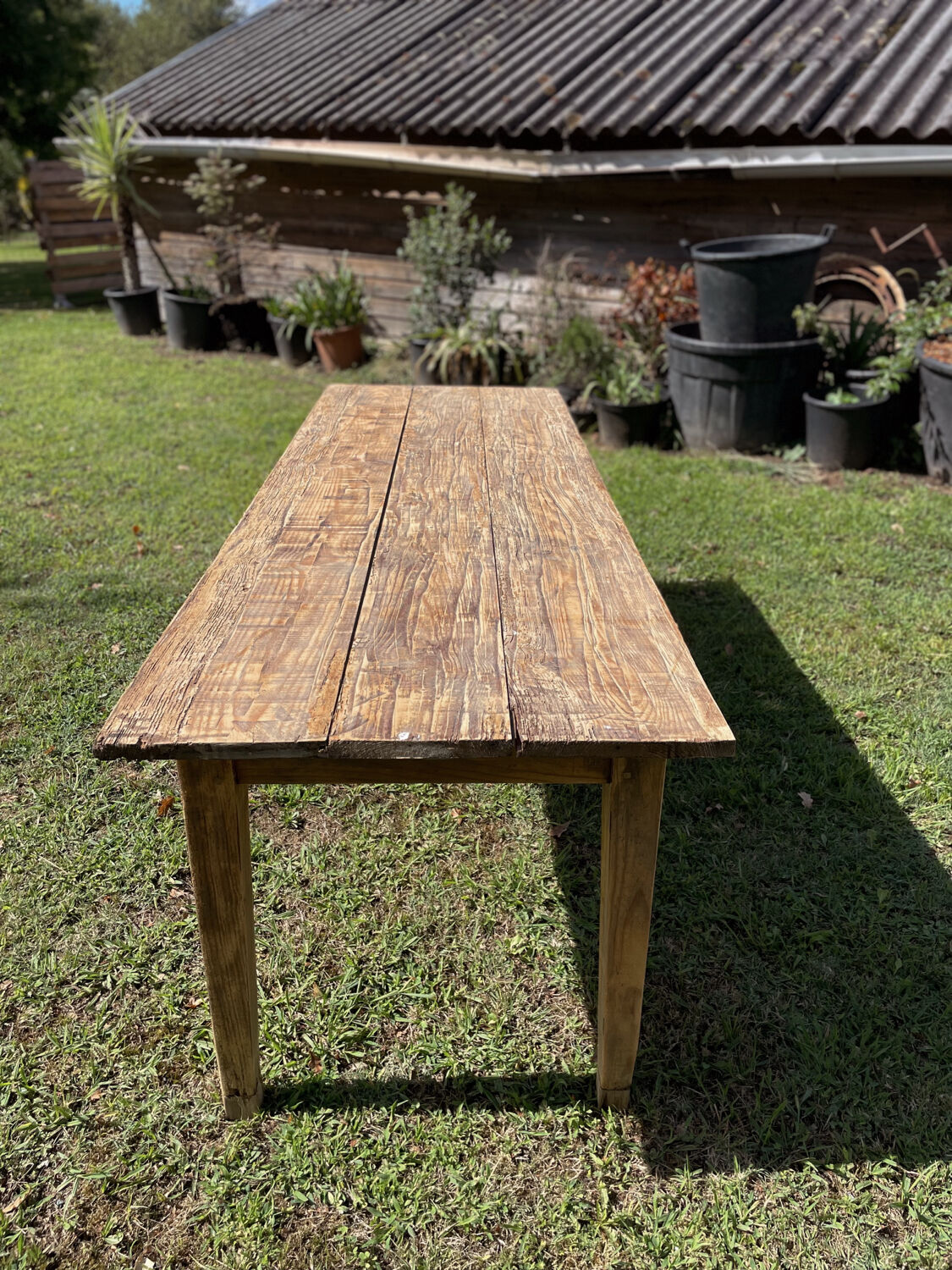 Large antique winemaker's table in solid wood – 230 x 75 x 75 cm