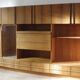 Wooden dressing room, vintage Scandinavian wooden bookcase