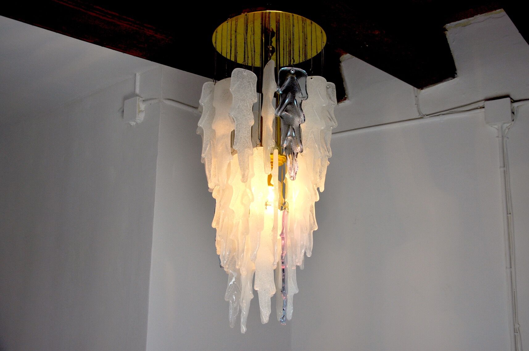 Albano Poli waterfall hanging lamp, 1970, Murano Italy