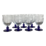 Set of 7 water/wine glasses on stems in vintage blue colors