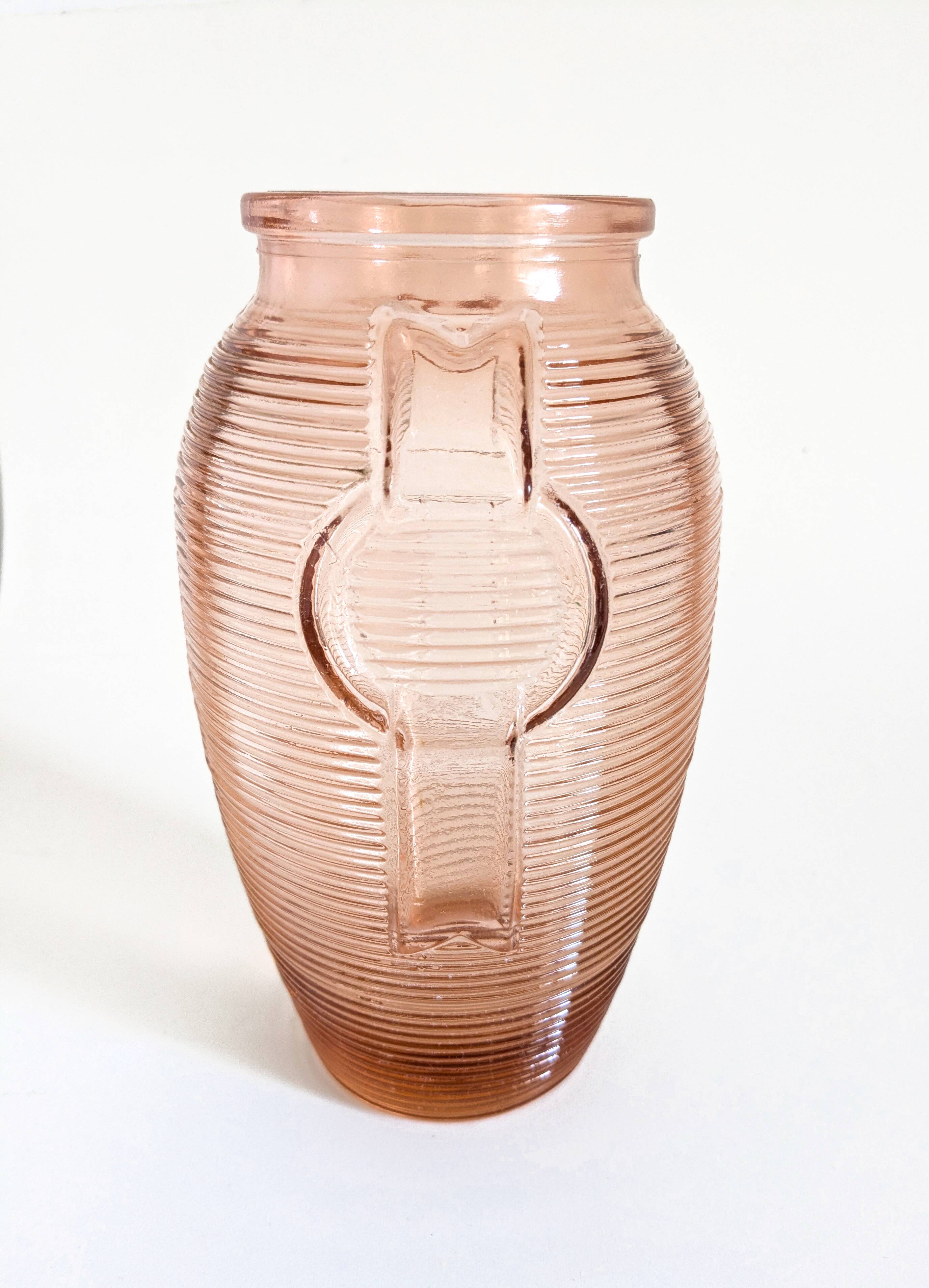 Pair of Art Deco pink moulded glass vases