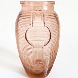 Pair of Art Deco pink moulded glass vases