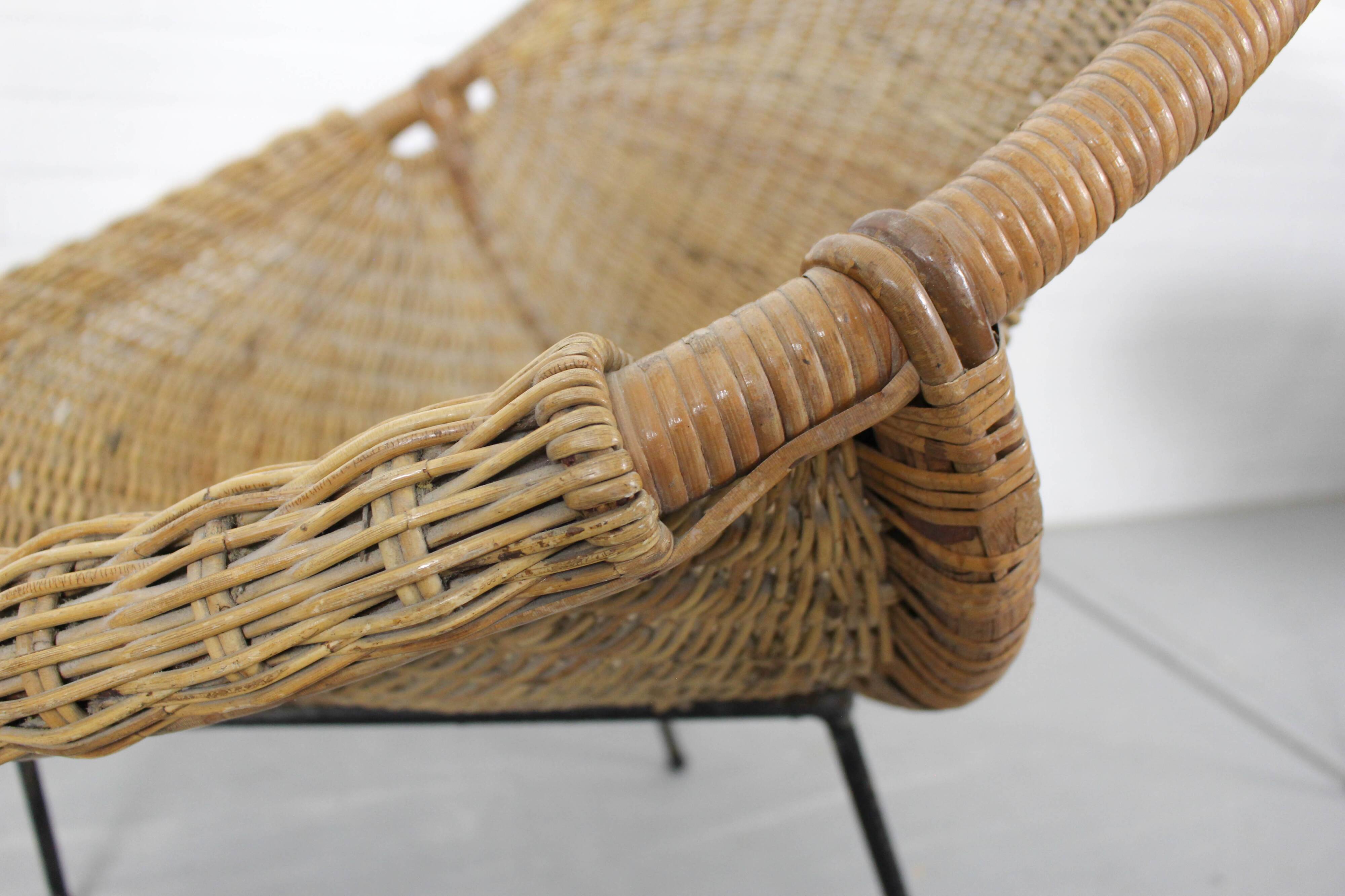 1950s Italian Rattan Basket Chairs & Matching Bistro Table Set