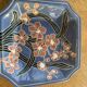 Empty ashtray pocket, rectangular plate in glazed ceramic slurry with an orchid pattern