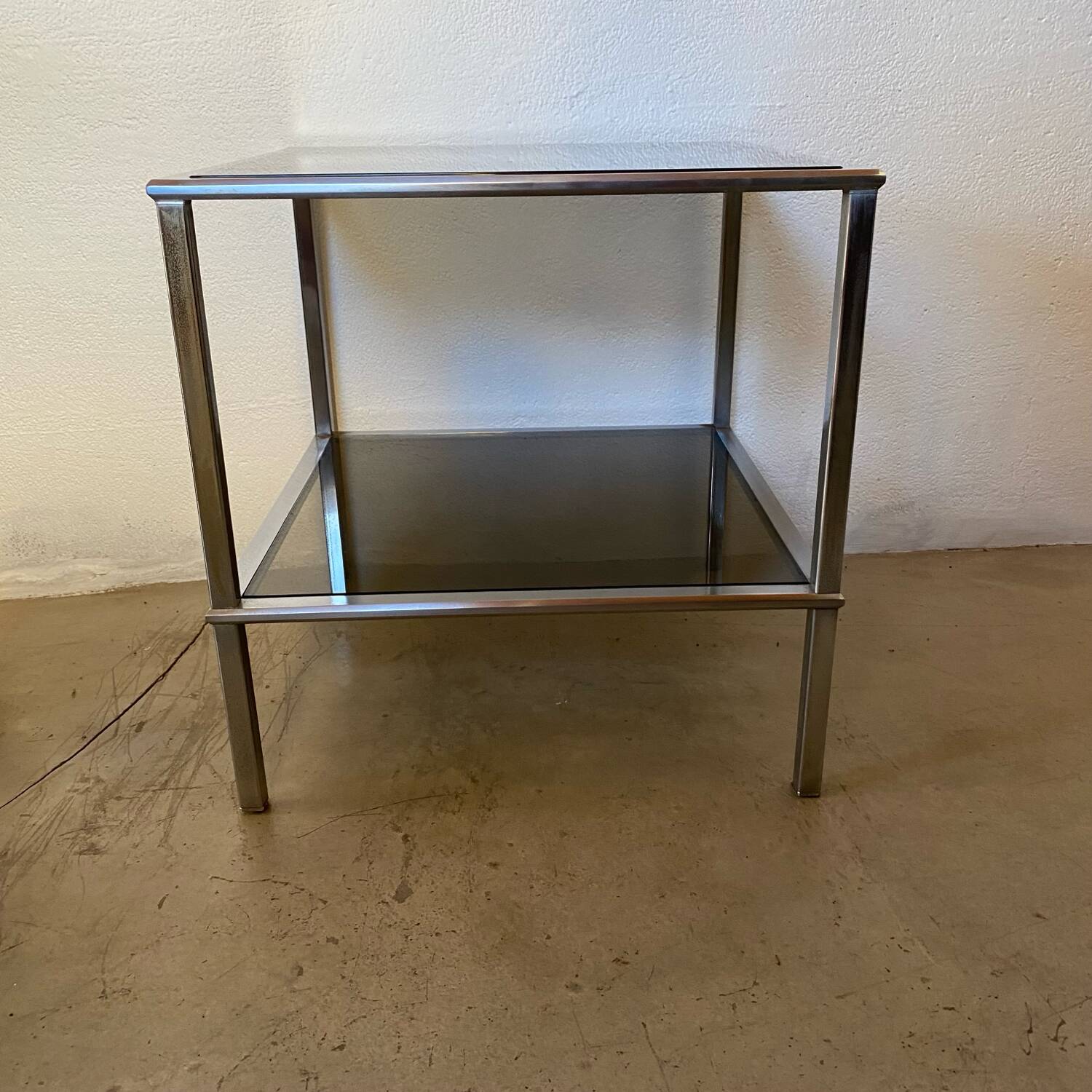 Square coffee table, chrome and smoked glass, 1970s