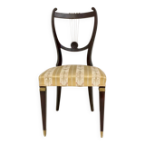 Set of Six Vintage Beech and Brass Dining Chairs with Goldenrod Fabric