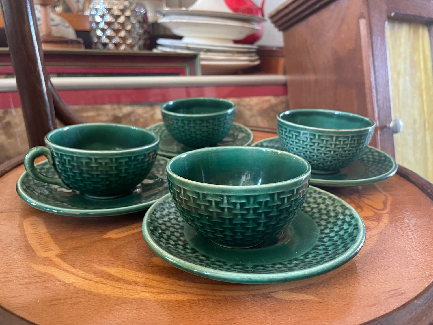 Lot 4 tasses et assiettes à café vertes céramique