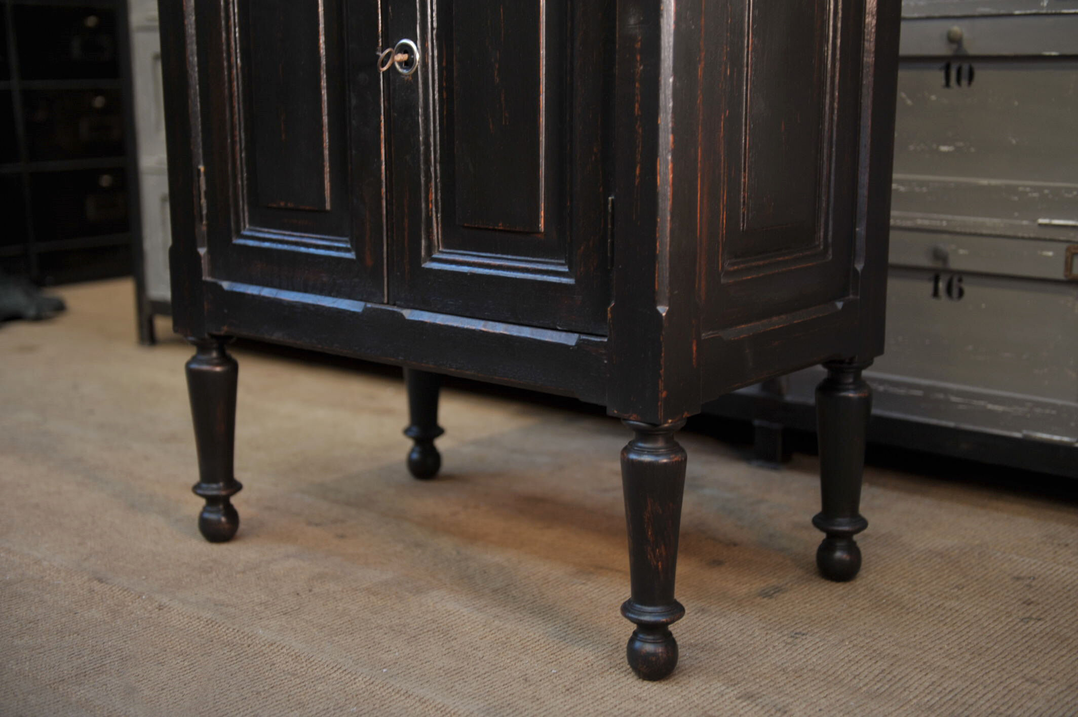 1930s Oak furniture with 2 black patinated doors.