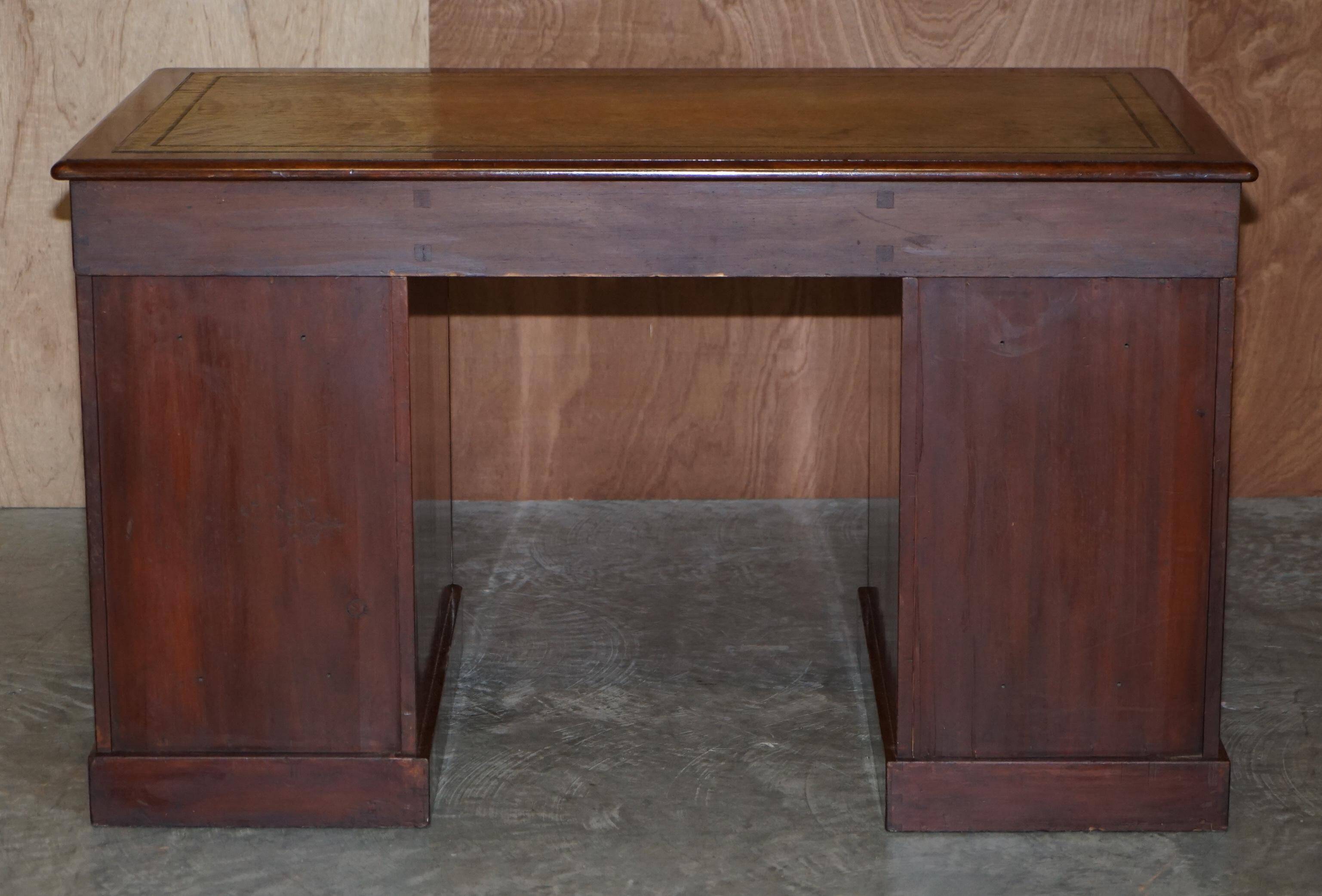 Antique Hardwood Desk with Leather Top and Slanted Drawer