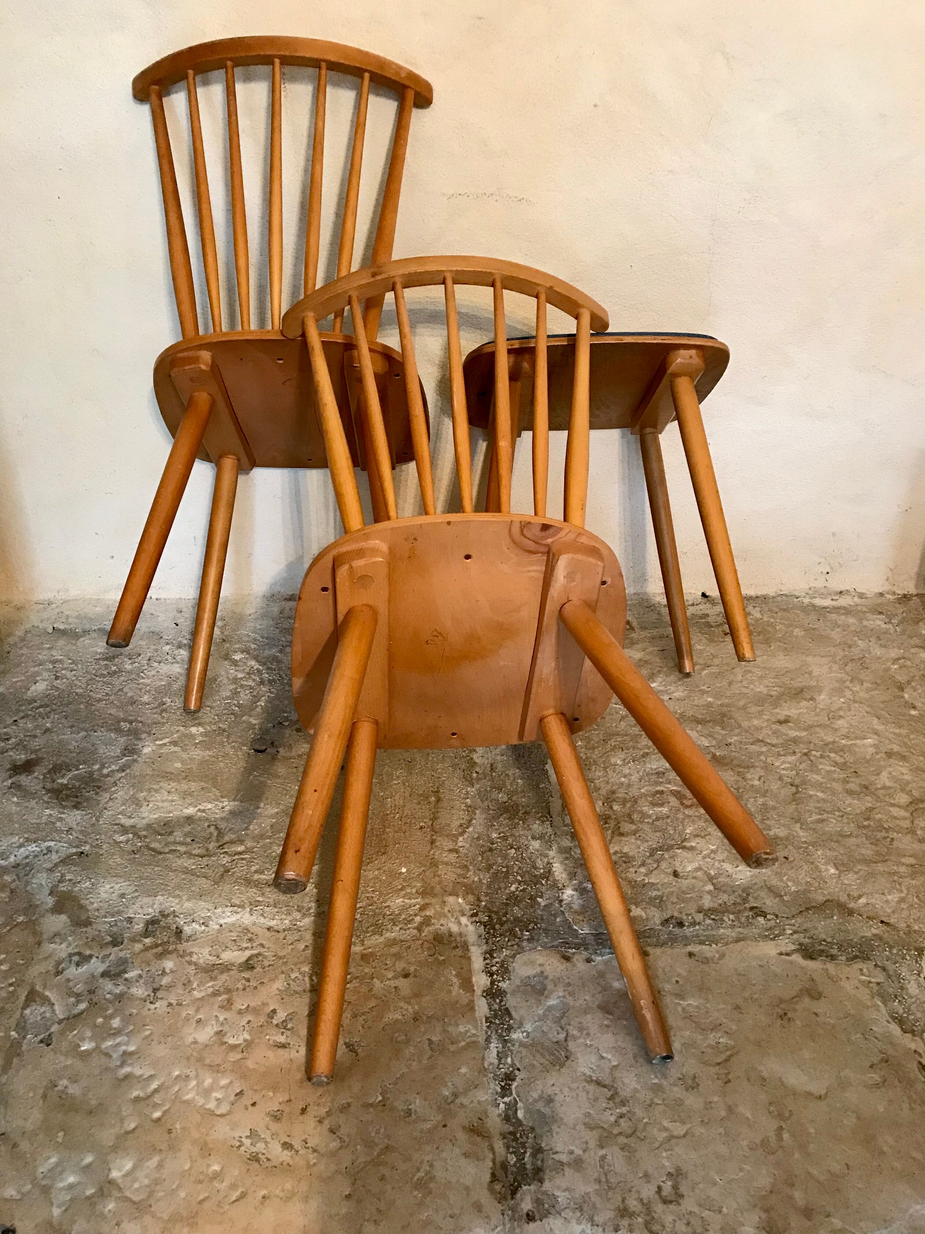 Set of 2 chairs with bars and a stool vintage compass feet 1960's