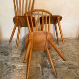 Set of 2 chairs with bars and a stool vintage compass feet 1960's