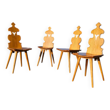 Ensemble de 4 chaises Tiroler de style brutaliste vintage du milieu du siècle