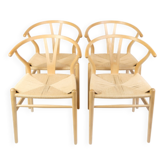 Ensemble de quatre chaises Wishbone, modèle Ch24, en hêtre, par Hans J. Wegner
