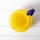 Small Vintage Frosted Glass Yellow and Blue Pitcher / Kosta Boda / Sweden /