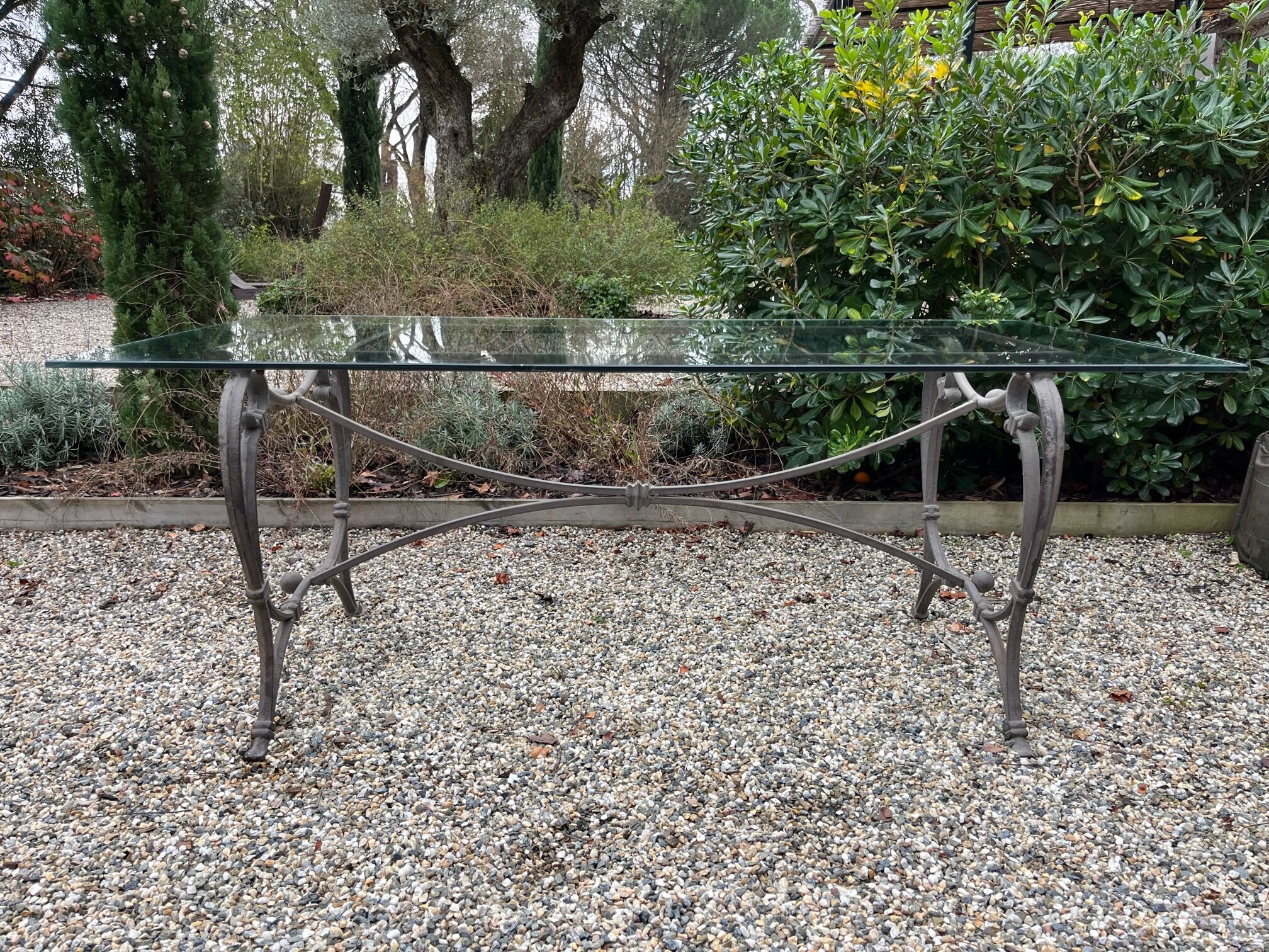 Table à Manger Rectangulaire En Verre Et Fer Forgé Noir + 4 Chaises, 150x90cm, Occasion