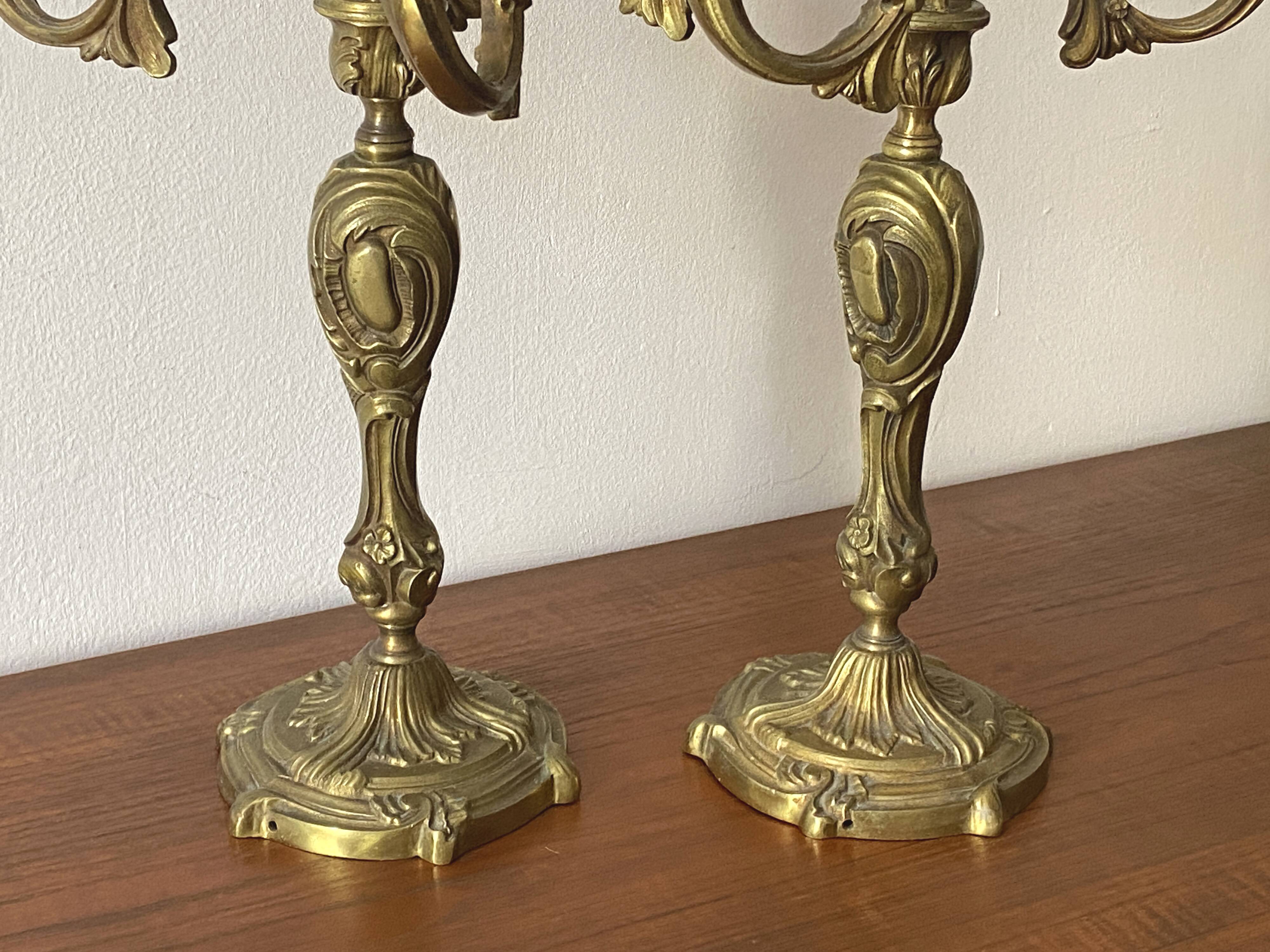 Pair of Louis XV style gilt bronze candlesticks / candelabras - H: 49 cm