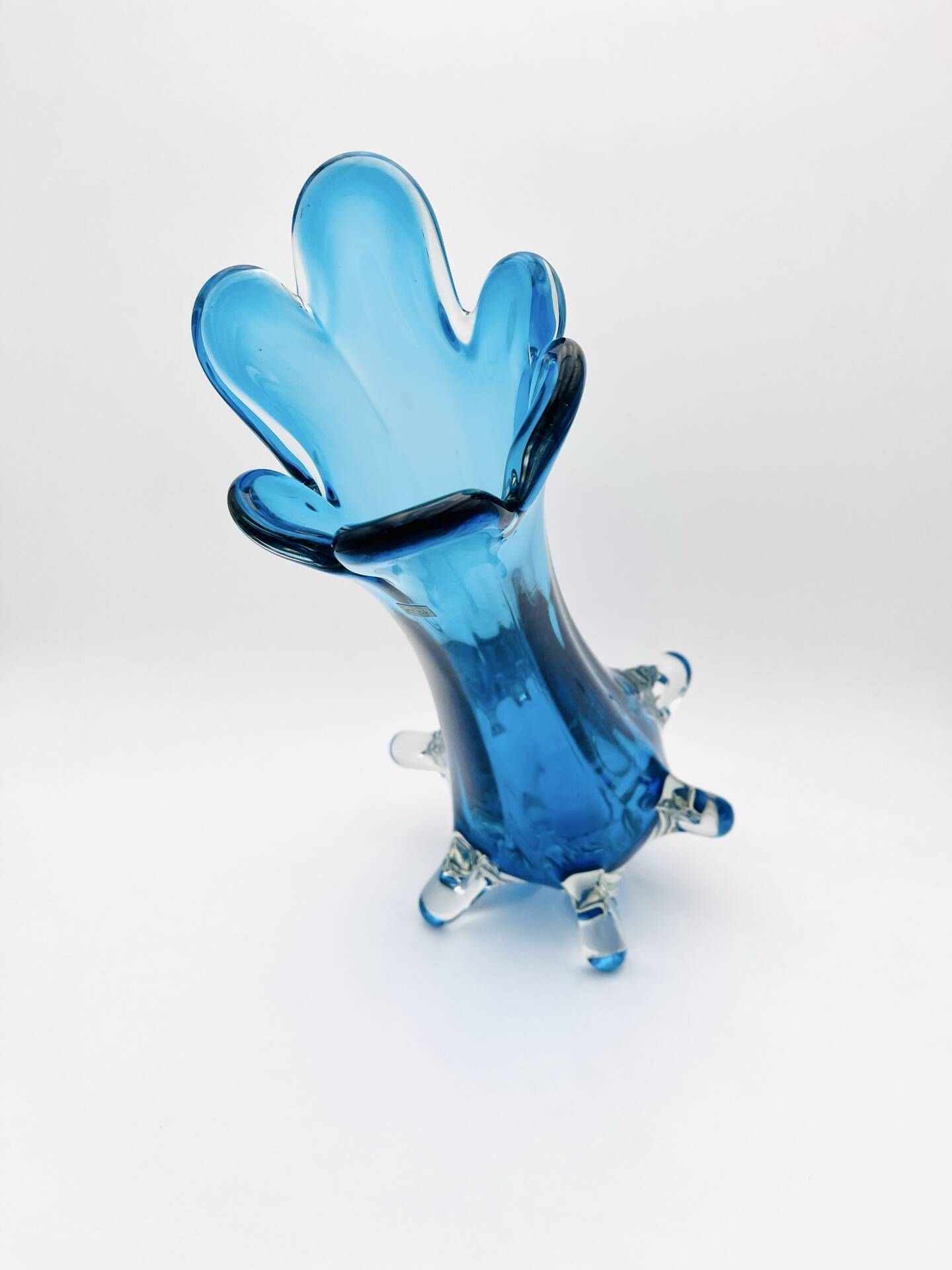XXL Murano Vase Fratelli Toso Sommerso Blue 44cm 4.7kg Labelled 70s